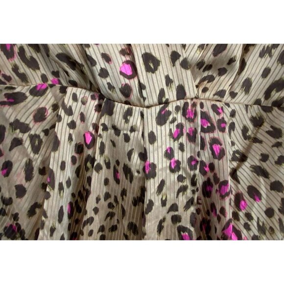 Express Women Brown Leopard Pleated V-Neck Cocktail Dress Medium NWT - Picture 4 of 10